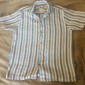 Tommy Bahama style blue Striped Short-Sleeve Button Shirt